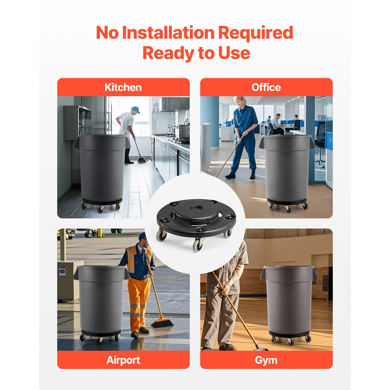 SucceBuy 1/2 Packs Trash Can Dolly Round Roller Base with 4 Lockable Wheels Rolling Barrel Cart Fit 20/32/44/55 Gal Containers