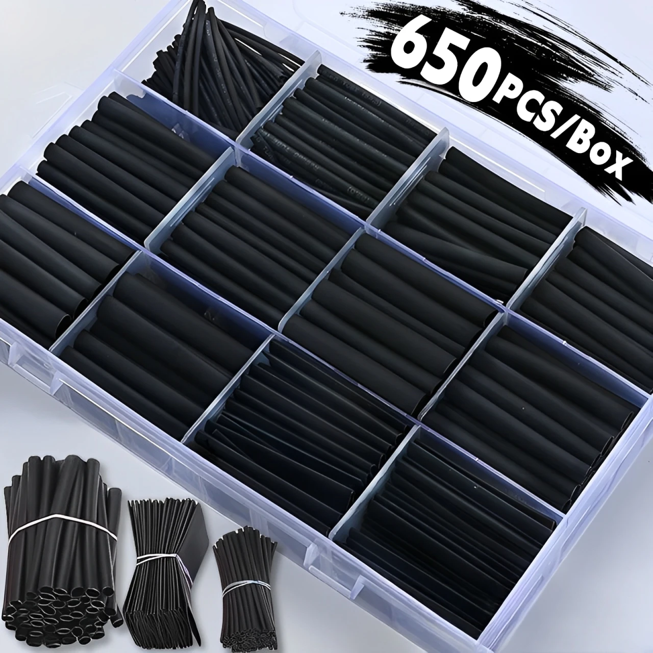 Black Heat Shrink Tubing Kit for Electrical Insulation and Wire Protection