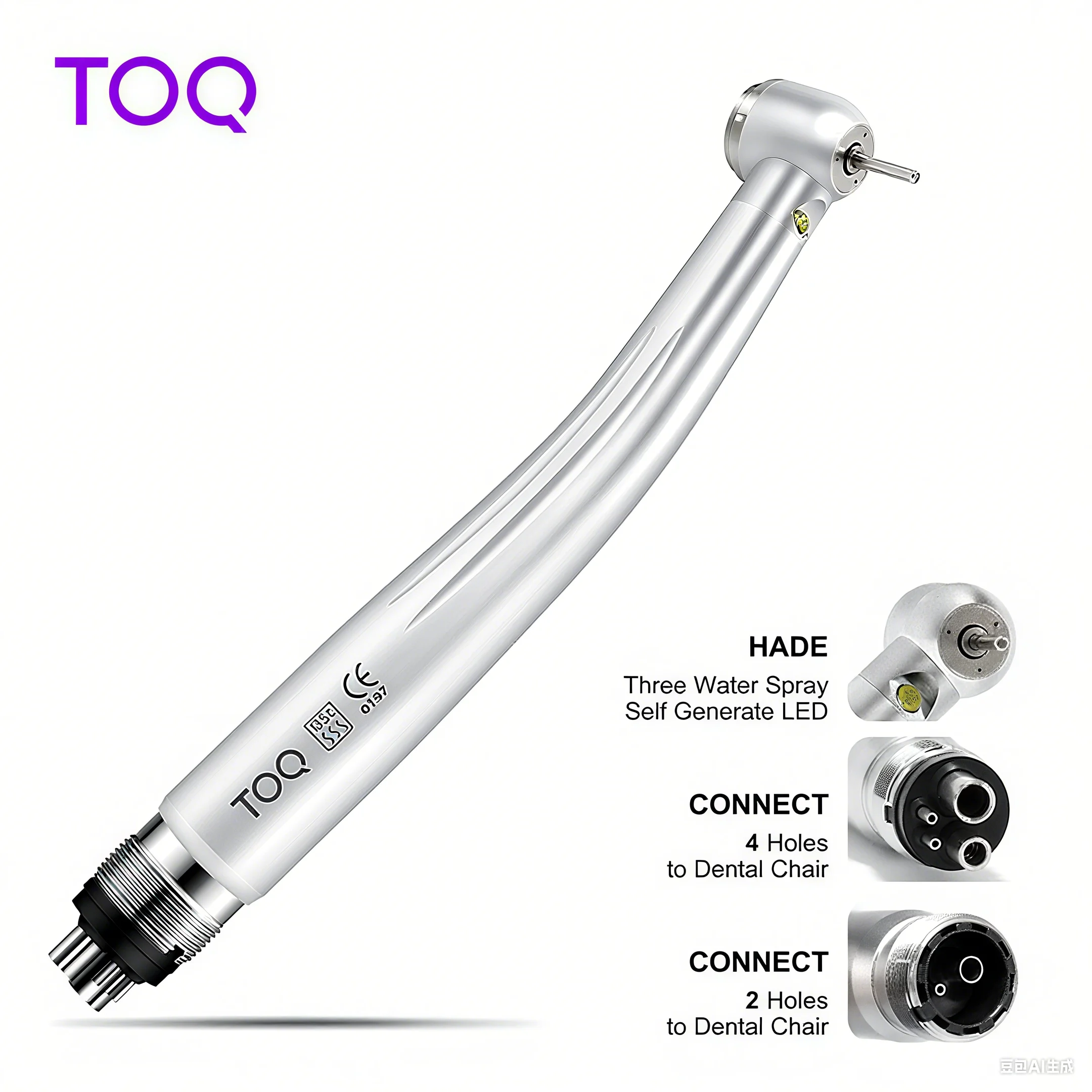 Pieza de mano LED de alta velocidad con luz, rotor de turbina de rodamiento de cerámica Dental con pulverizador de agua de 2 orificios y 4 orificios
