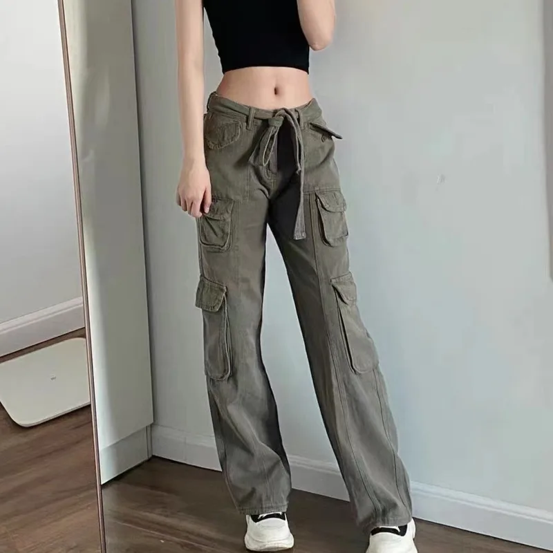 Retro Casual Large Pocket Overalls High Street Men's And Women's Trousers High Waist Loose Straight Tube Draped Wide Leg Pants