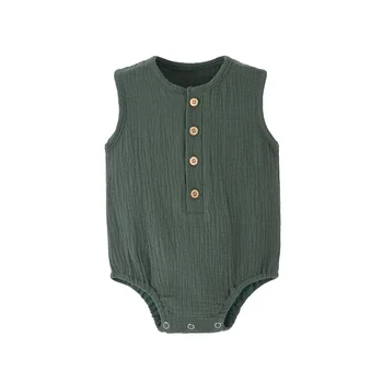 Estate Solido Neonato 100% Cotone Lino Body Ragazzo Ragazza Senza Maniche Pagliaccetto Tuta Morbida Pelle-amichevole Sottile Comodo