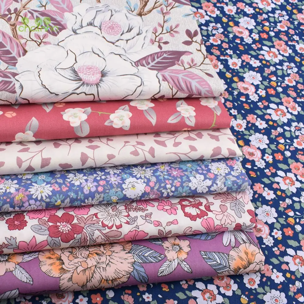 Chainho,Printed Twill Cotton Fabric,DIY Sewing Quilting Material,Patchwork Cloth,Classic Floral Series,7 Designs,2 Sizes,15C102