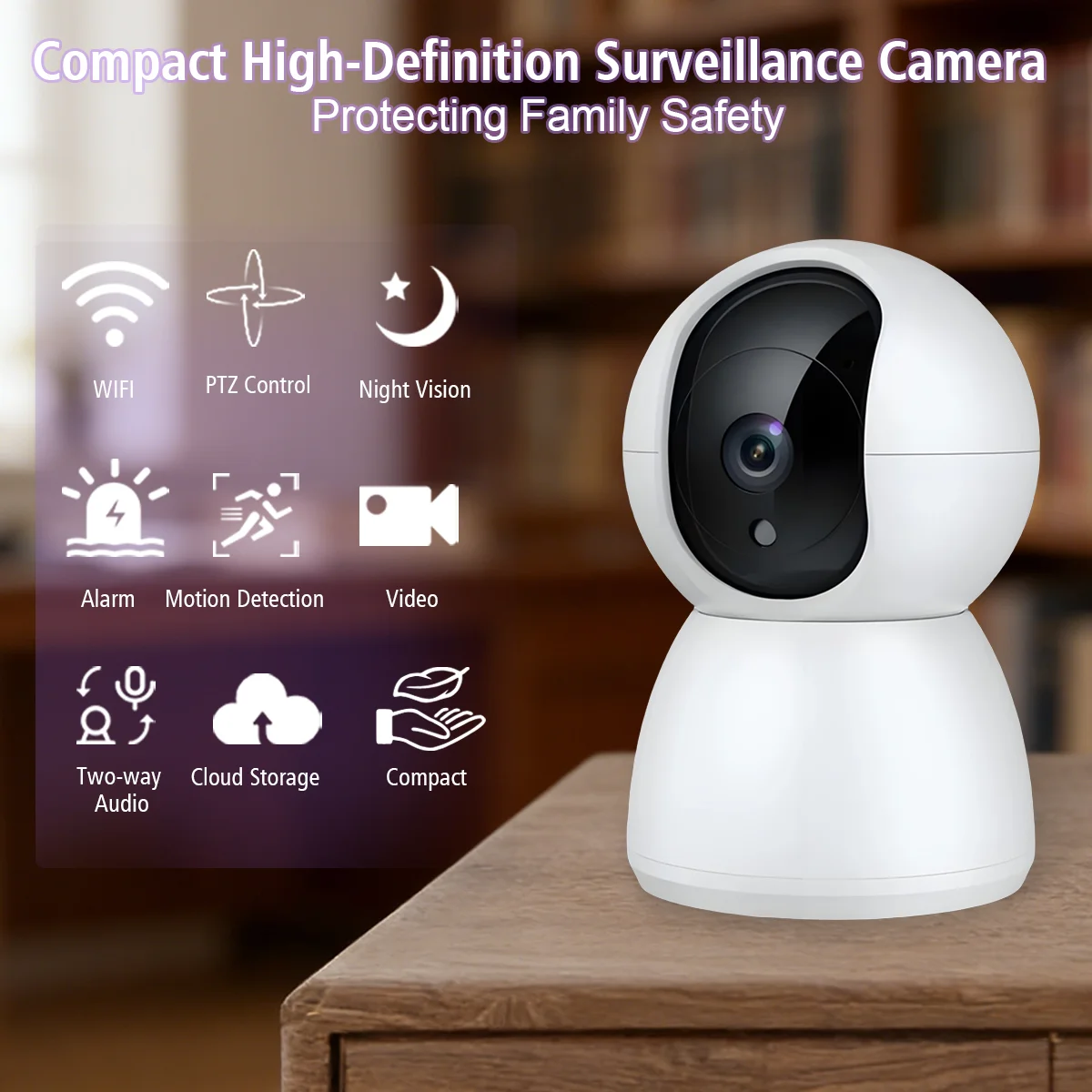 1080P WiFi IP Camera 355° Pan 90° Tilt PTZ Home Security Camera Two-way Audio Night Vision Motion Detection Baby Monitor 3
