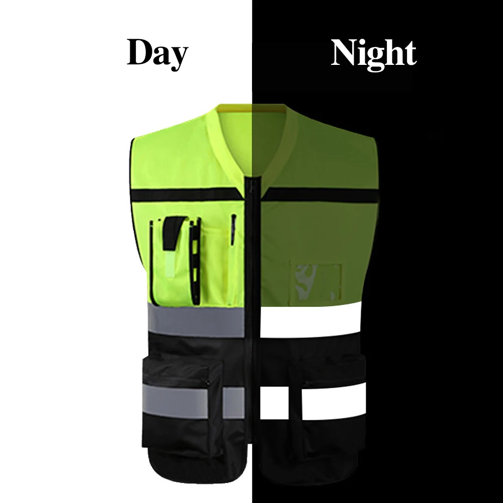 Reflective Vest Safety Vest High Visibility Vest Safety Vests with Pockets and Zipper Construction Working Clothes High Visibility Security Clothing