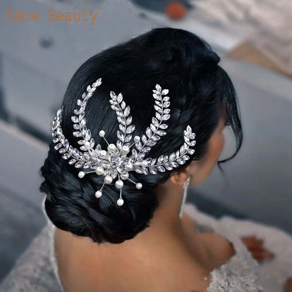 a422 silver bridal hair piece shinny wedding headbands tiaras handmade wedding hair accessories head jewelry bride headwear A512 Bride Comb Shinny Bridal Hair Accessories Pearls Wedding Comb Crystals Bride Hair Clips Romantic Jewelry Hair Pins Gifts