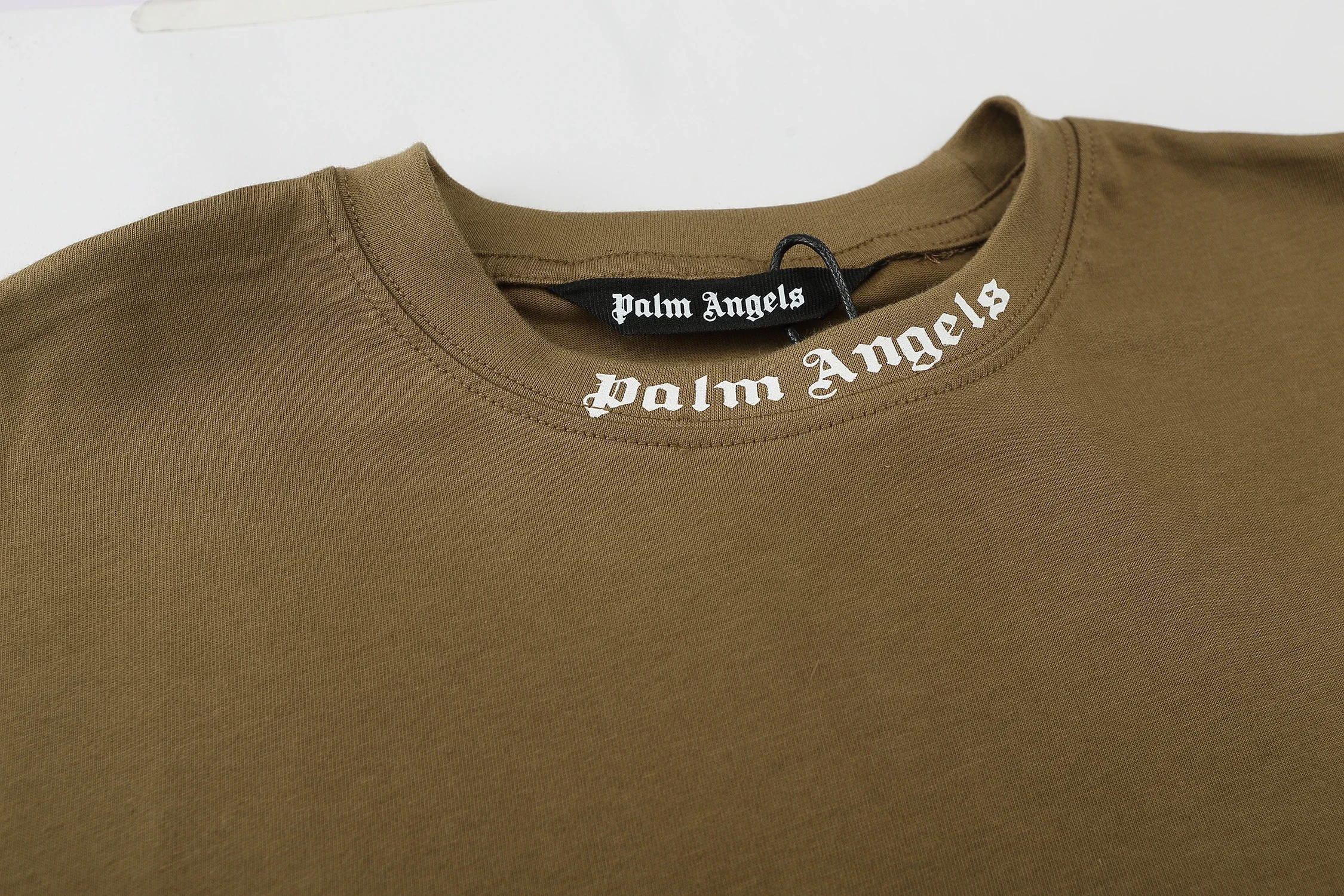Camiseta de manga corta con letras del logotipo de palm angels, 230g, algodón, color caramelo, retales de moda, alta calidad