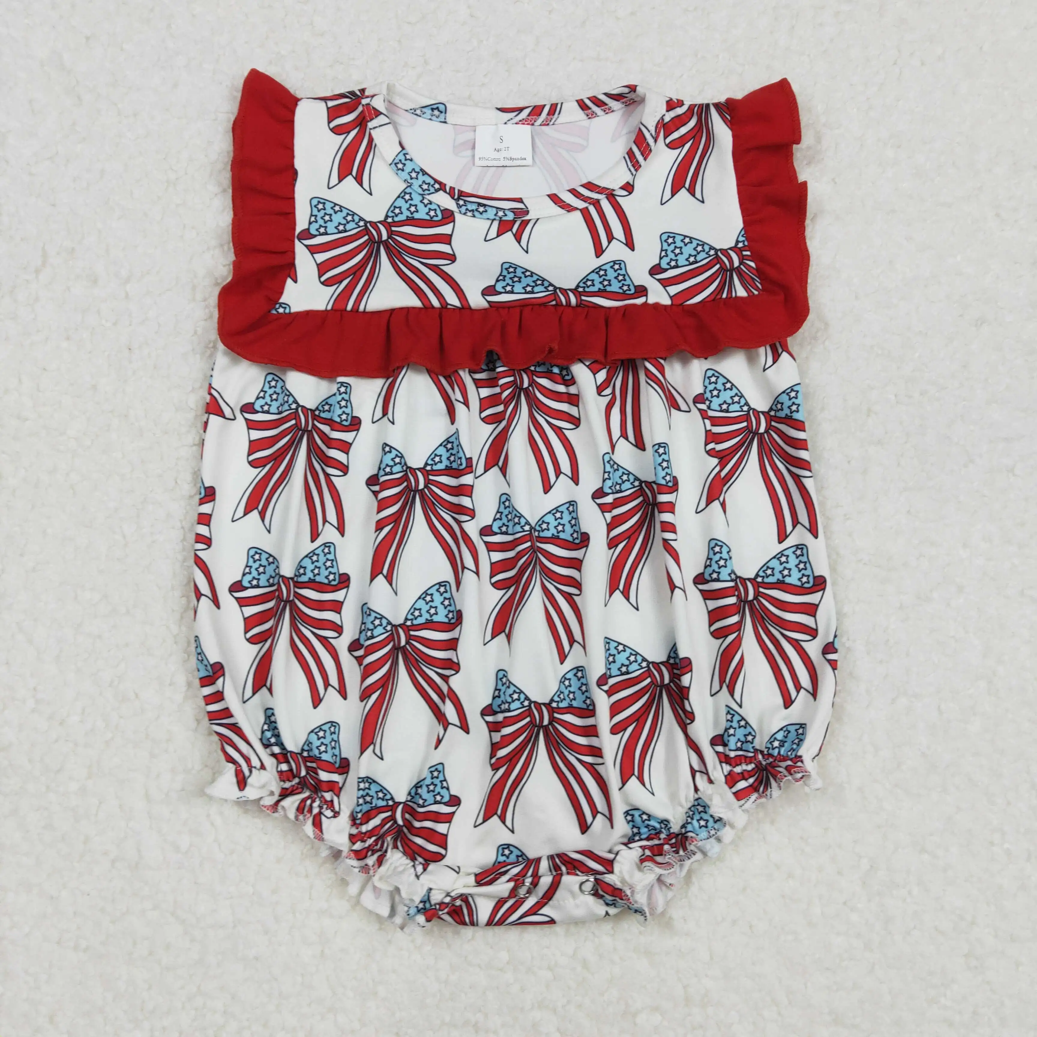 3.27y NEW stock baby summer girls romper wholesale boutique fishing float red bow blue vest rompers