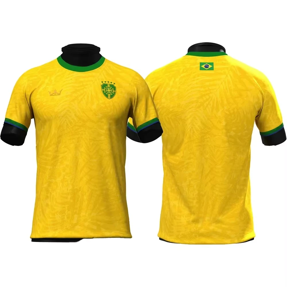 Brazil Men Football T-Shirt Youth Kids Training Soccer Breathable Quick Dry Short Sleeve Uniform Sport Tops Tee soccer jersey