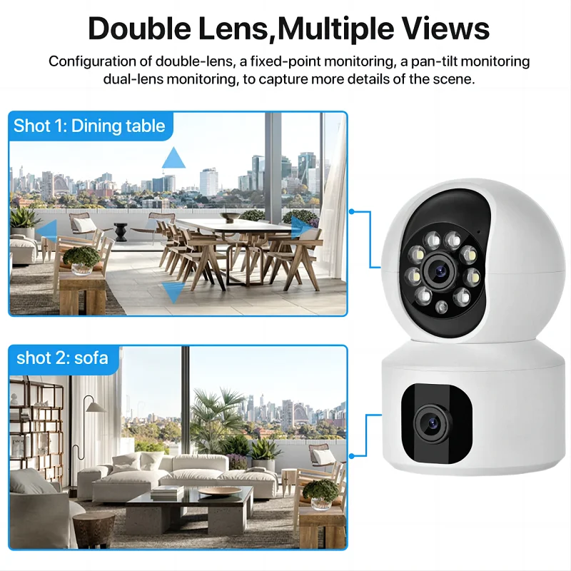 4K 8MP WiFi Home Security Camera Dual Screen Baby Monitor Ai Human Detection Color Night Vision CCTV
