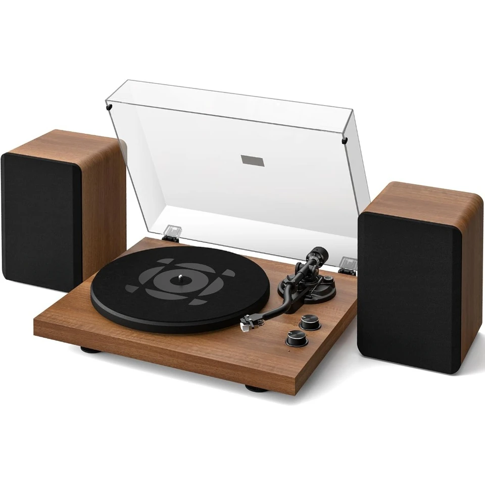 Vinyl Record Player with Stereo Speakers and Preamp