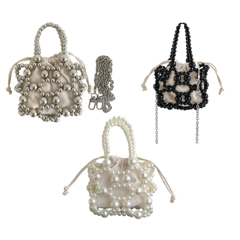 Evening Handbag Purse with Chain Acrylic Beads Crossbody Bag for Wedding Party E74B