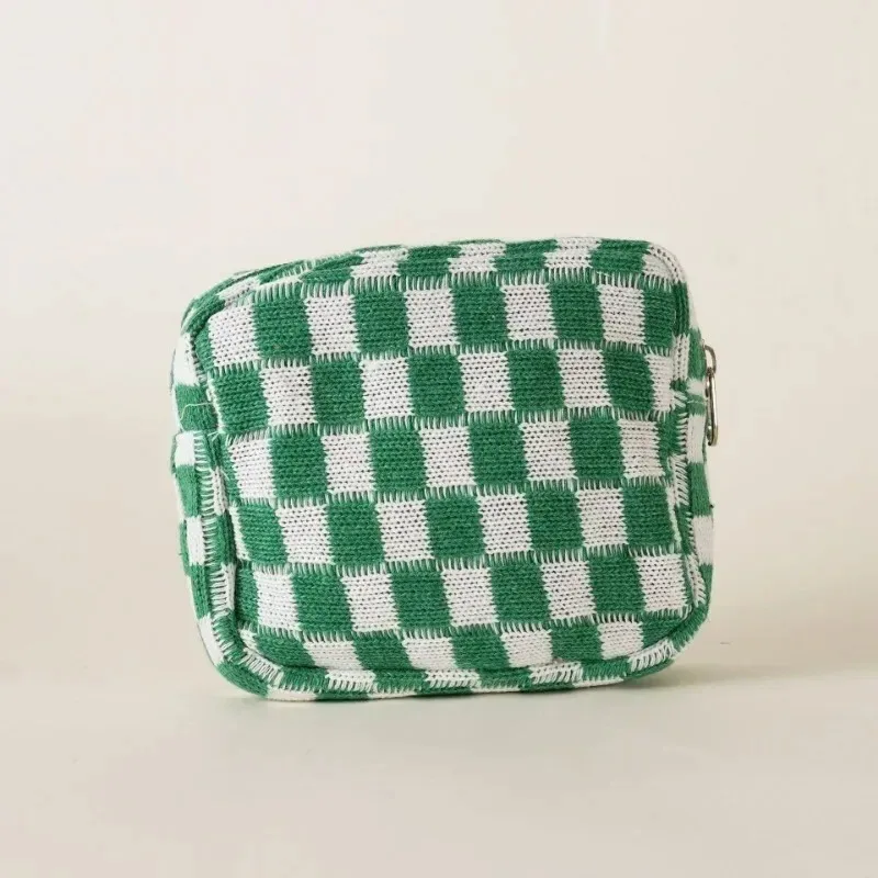 Colorful Knitted Checkerboard Storage Bag Portable Mini Cosmetic Bag Makeup Pouch Women Sanitary Napkin Tampon Bag Coin Bag 3