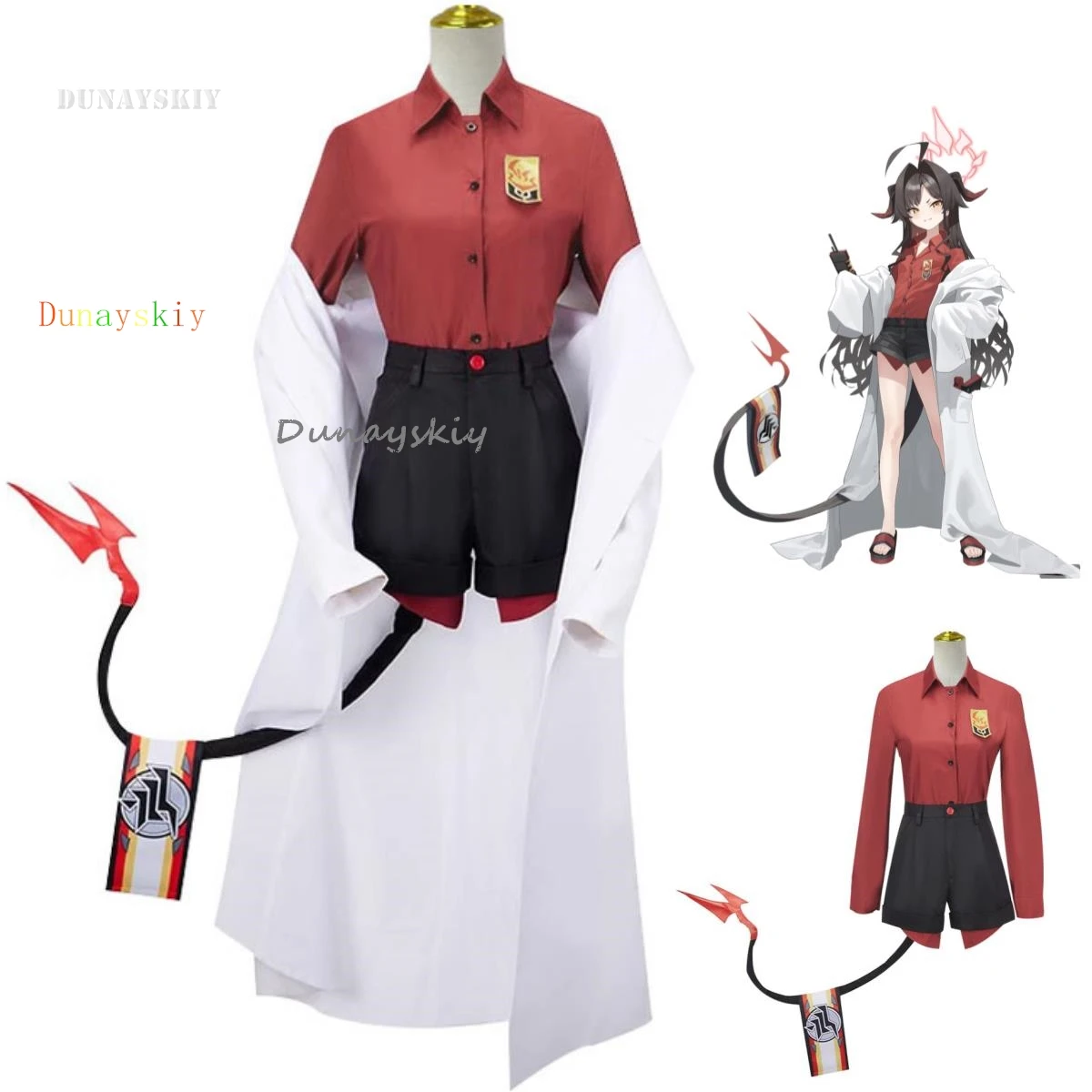 

Anime Game The Animation Blue Archive Kinugawa Kasumi Cosplay Costume Red Shirt Cloak Uniform Woman Sexy Halloween Carnival Suit