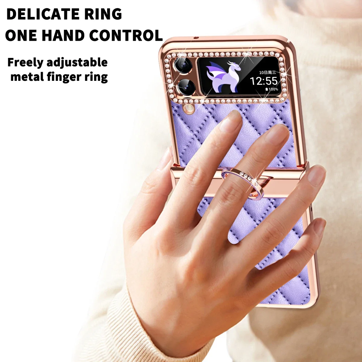 Luxury Diamond Folding Leather Cases For Samsung Galaxy Flip4 Fragrance Finger Ring Plaid Protective Cover For Samsung Z Flip 4