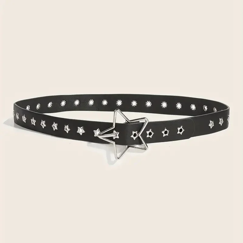 Y2K Punk Star-Studded Wide Belt - Multi-Strap Hole Adjustable Waistbelt for Women's Jeans, Alternative Gothic Accessory
