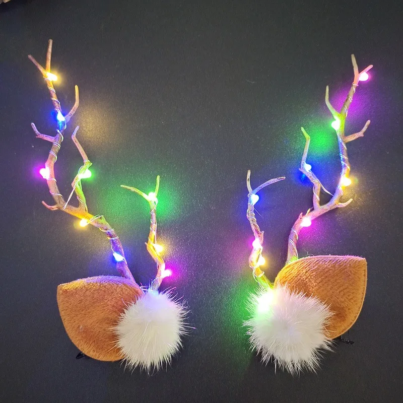 1Piece Girls Women Christmas Headband Led Elk Headwear with Lights Christmas Cosplay Props New Year Gifts