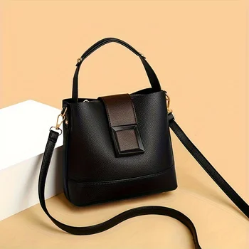Simple Bucket Bag, Trendy Top Handle Purse, Women's Fashion Hanbag Shoulder Bag, 4