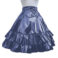 Plus Size High Waist Pleated Long Skirt Fashion PVC Leather Ruffles A-line Skirts Womens Elegant Prom Party Wetlook Maxi Skirt - Image 2