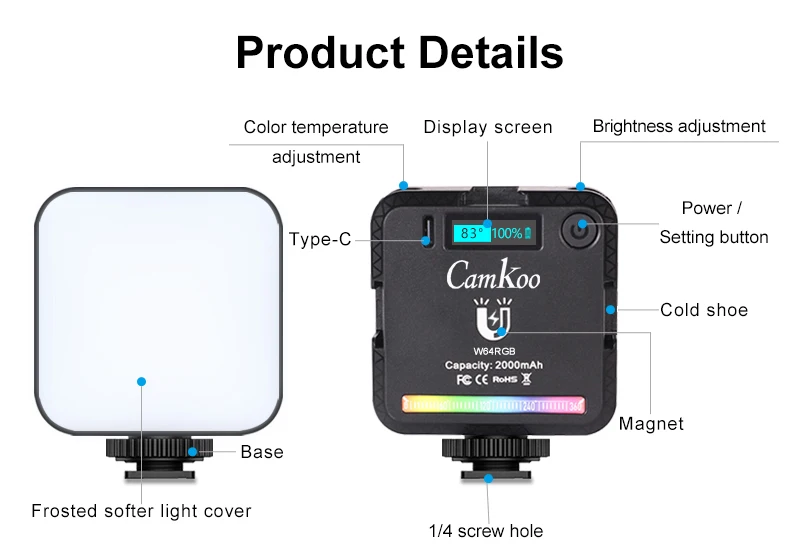 2x4 ceiling light panels CAMKOO W64RGB Light 360° Full Color Photography Lighting 2000mAh Rechargeable 2500-9000K Dimmable LED Panel Atmosphere Lights led panel ceiling lights