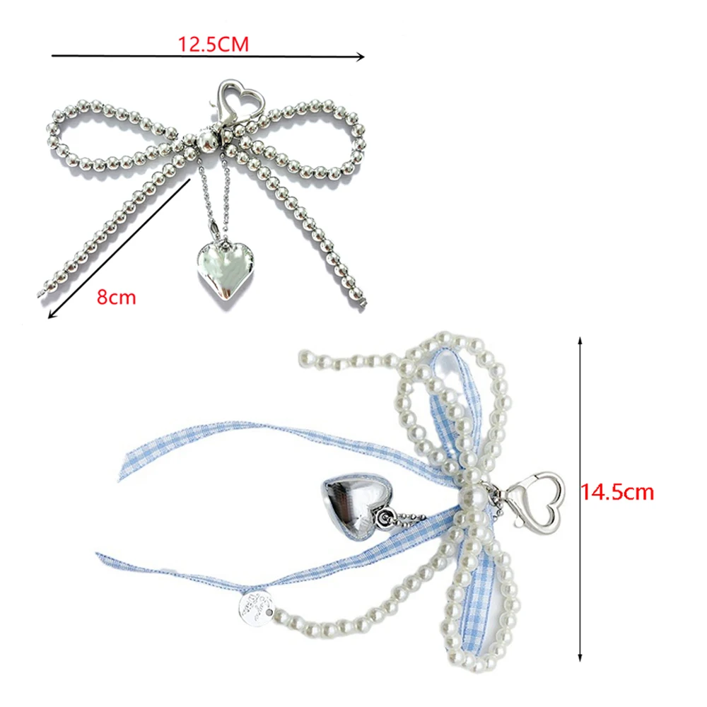 Lnngub 2 stuks sleutelhangers, strik, kralen, strikken, tas, bedel, sleutelhanger, strik, parel, accessoires, cadeau voor autosleutels, portemonnee, handtas, rugzak, mobiele telefoonkoord