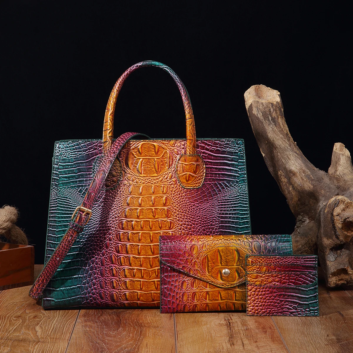 Crocodile Pattern New Fashion 3 in 1 cooperate Work leather Handbag main image 1