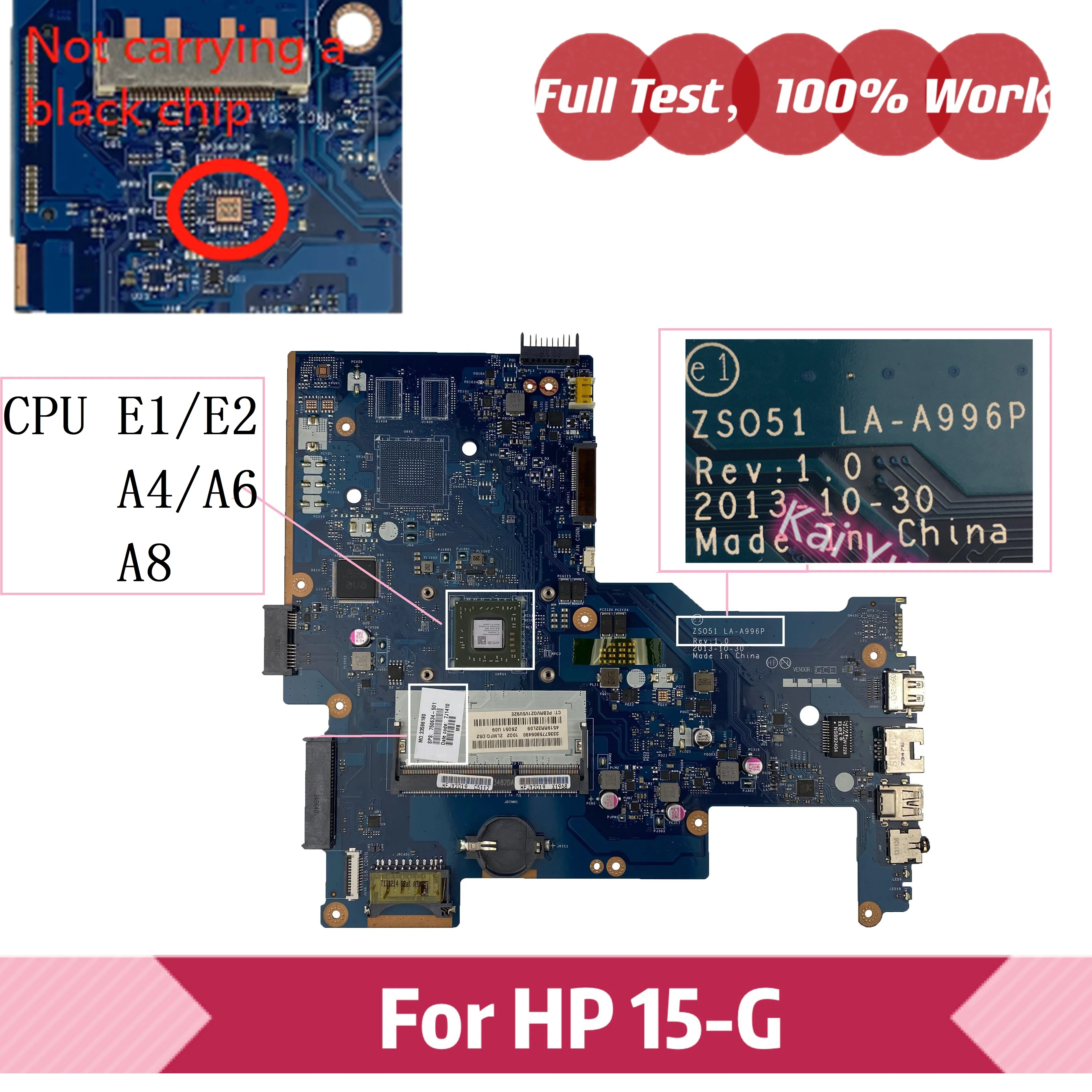 

For HP Notebook 15-H 15-G 15-G013DX 15Z-G Laptop Motherboard ZS051 LA-A996P 750634-501 750633-501 749659-501 With E1 E2 A4 A6 A8