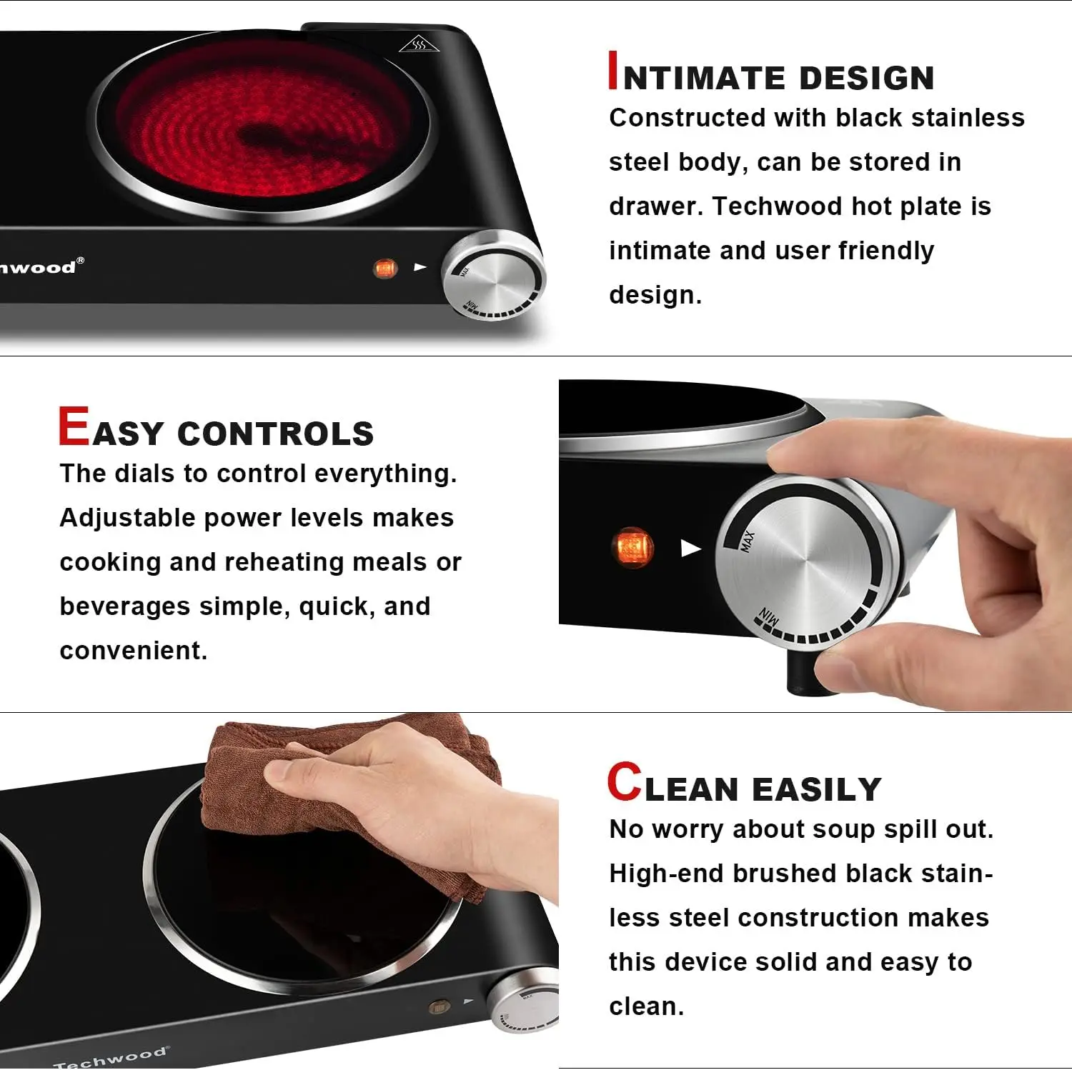 Turkwood Electric double hot plate 1800W, countertop stove, double stove burner for cooking, infrared ceramics 6