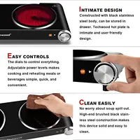 Turkwood Electric double hot plate 1800W, countertop stove, double stove burner for cooking, infrared ceramics 2