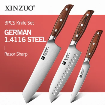 XINZUO 1PC-3PC Set di coltelli in acciaio inossidabile Utility Santoku Bunka Coltelli da chef German1.4116 Acciaio Rosso Manici in legno di sandalo Confezione regalo 1