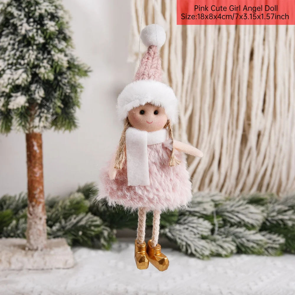 Lovely Pink Plush Christmas Angel Girl Doll Oranments Xmas Tree