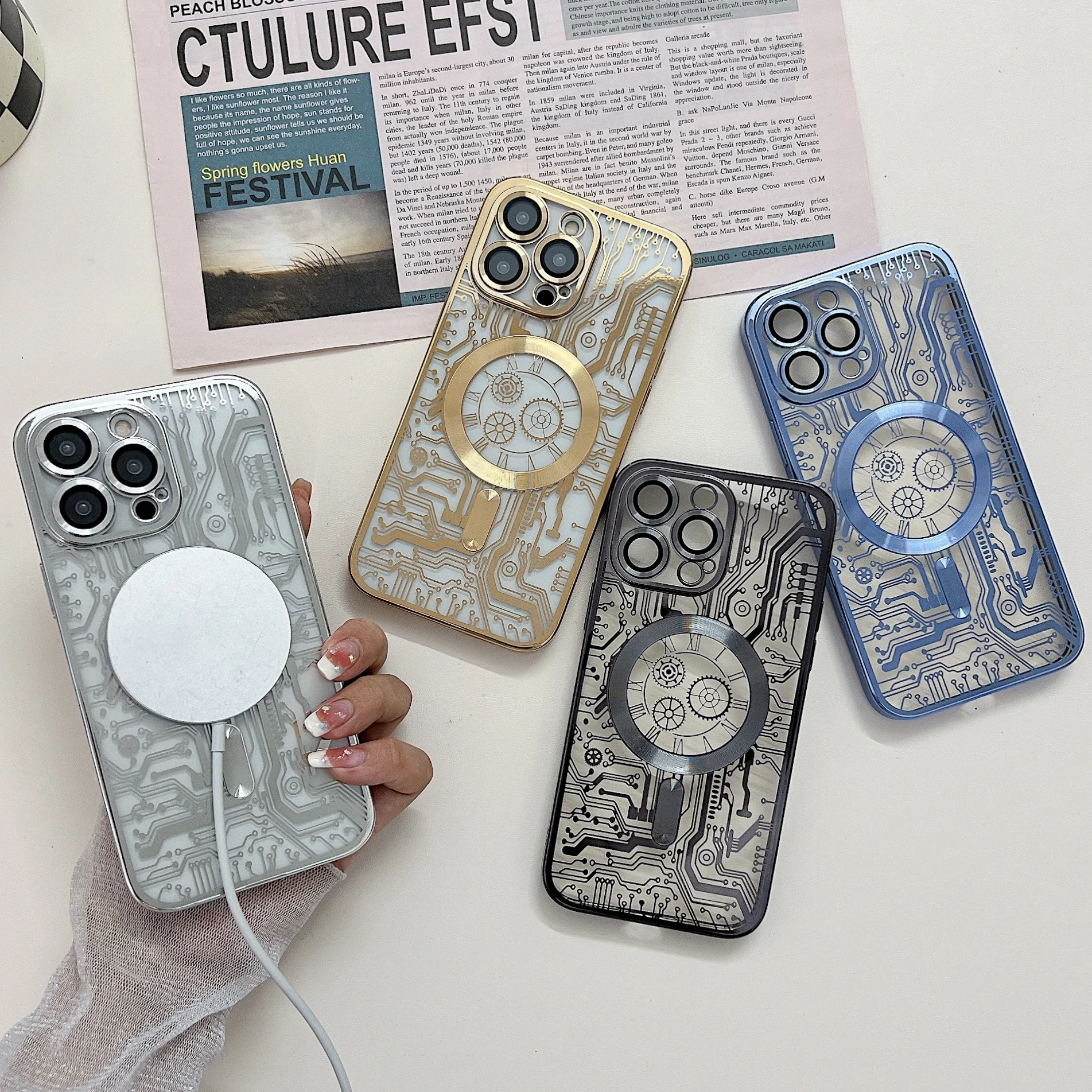 Luxury Plating Gilt Mechanical Watch Pattern Magnetic Phone Case 