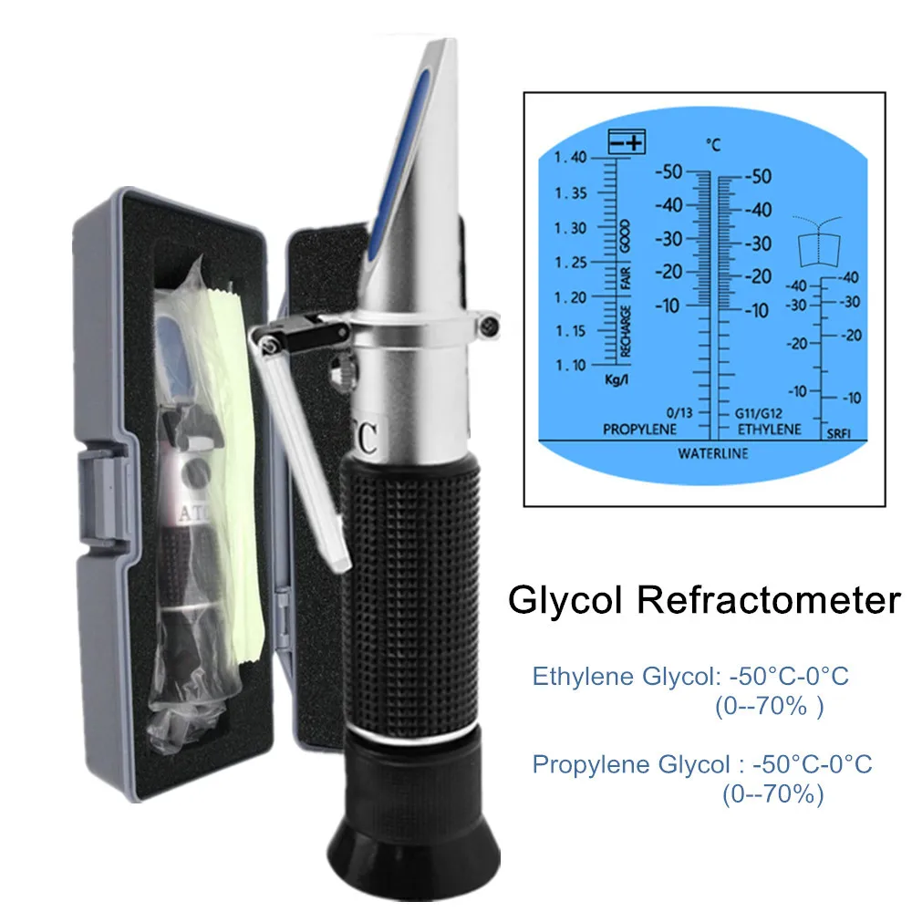 Handheld Antifreeze Refractometer 50℃ 0℃ Freezing Glycol Electrolyte Specific Gravity