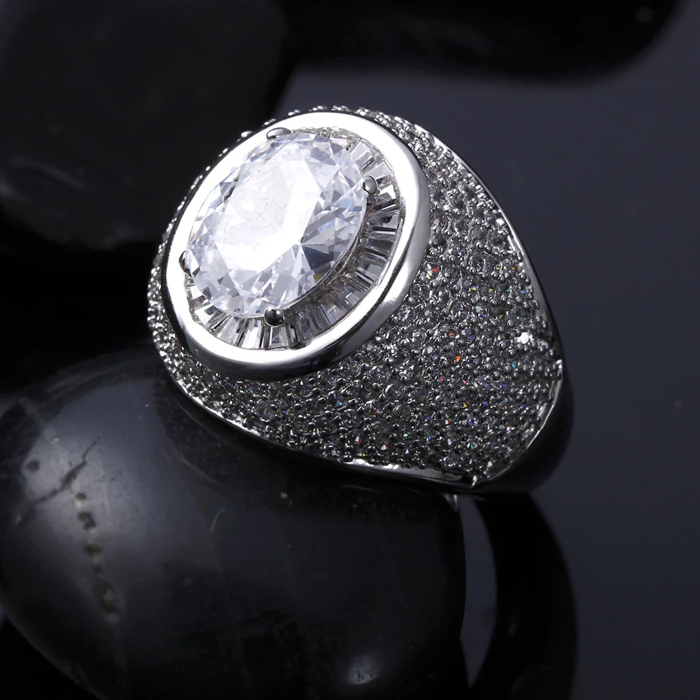 Luxury Big Ring Pave Full Shiny White Cubic Zircon White Trendy Beautiful Jewelry For Women