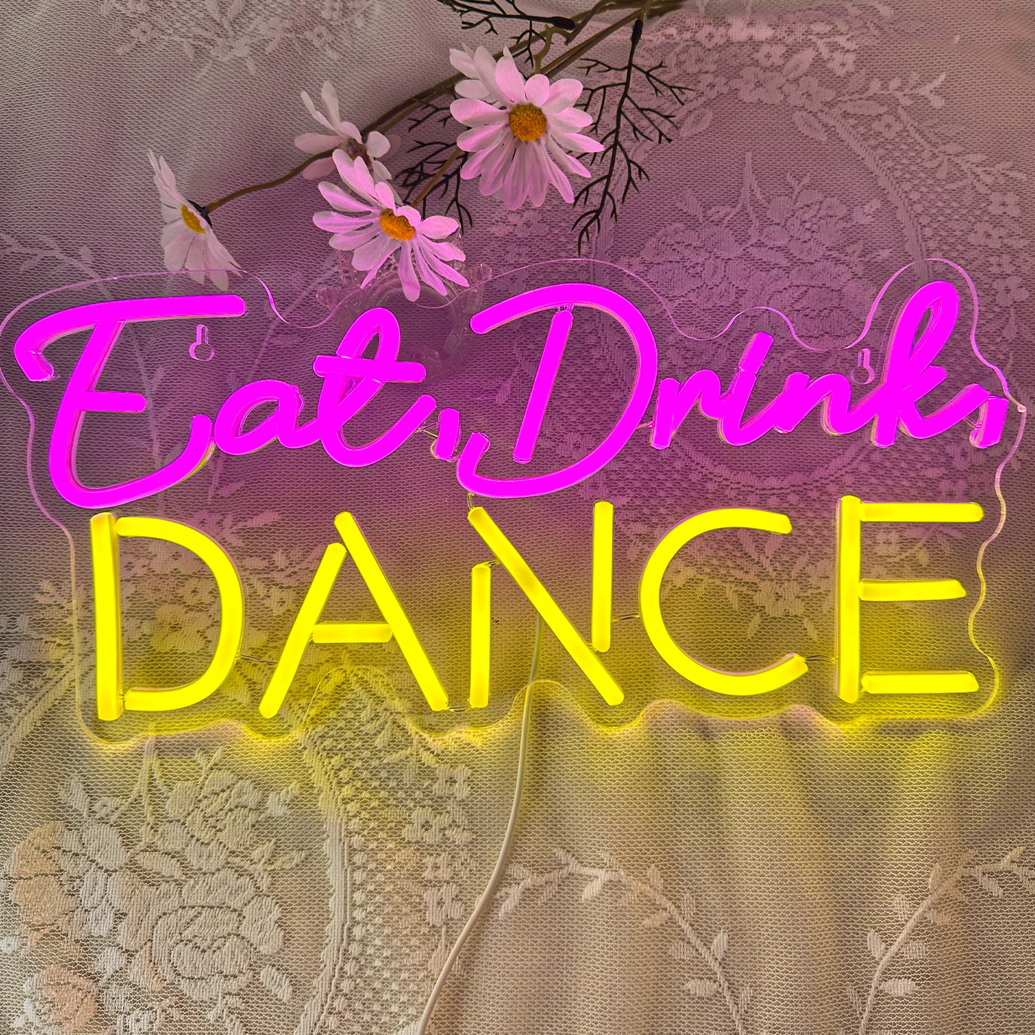 Eat Drink Dance Neon Sign Dance LED Light Word Sign Light up Sign Led  Dance Studio Dancing Party Bar Dance Club Wall Decorate lemon cup neon sign led hanging club drink restaurant bar party aesthetic room beverage shop illuminated sign wall decor gift