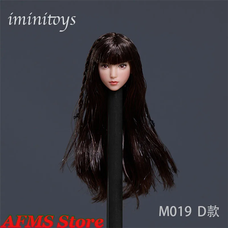 Iminitoys 1/12 여성 군인 머리 조각 귀여운 애니메이션 롤리 소녀 긴 머리 조각, 6 인치 TBL 창백한 피부 액션 피규어, M019