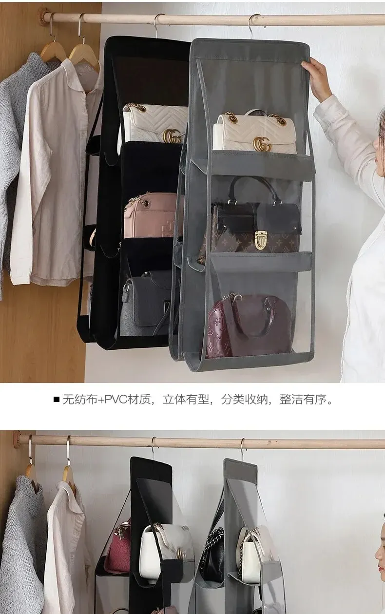 For Wardrobe Closet Transparent Storage Bag Hanging Handbag Organizer Door Wall Clear Sundry Shoe Bag with Hanger Pouch hanging storage bag