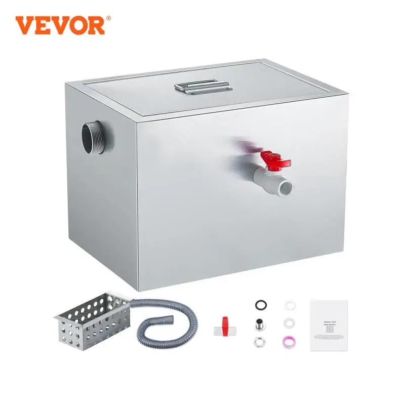 VEVOR 8/40LBS Commercial Grease Trap Grease Interceptor Side Inlet Interceptor Under Sink Stainless Steel Trap 2.8 GPM