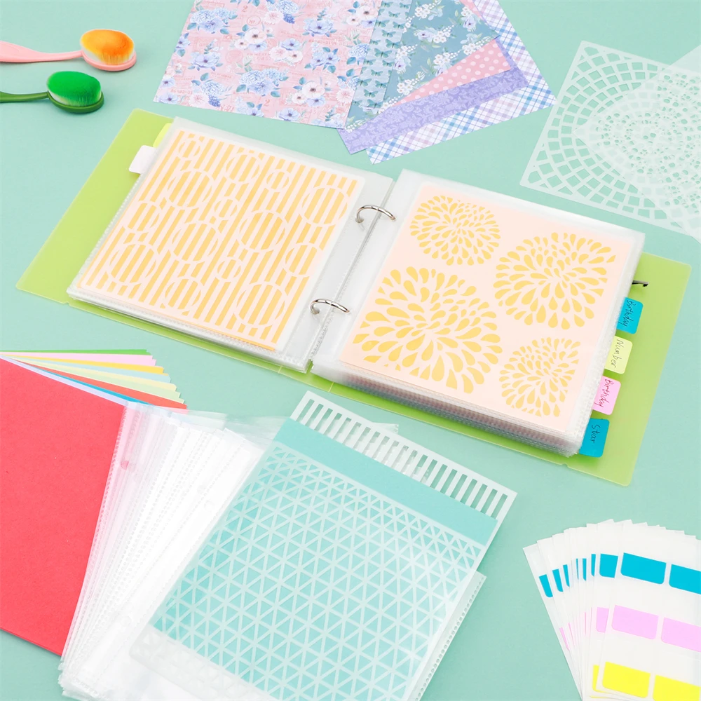 50pcs/Set Cookie Stencil Plastic Storage Binder 6x6" Multi-color Stencils Folder For Stamp Dies Storage Organization Pocket Bags