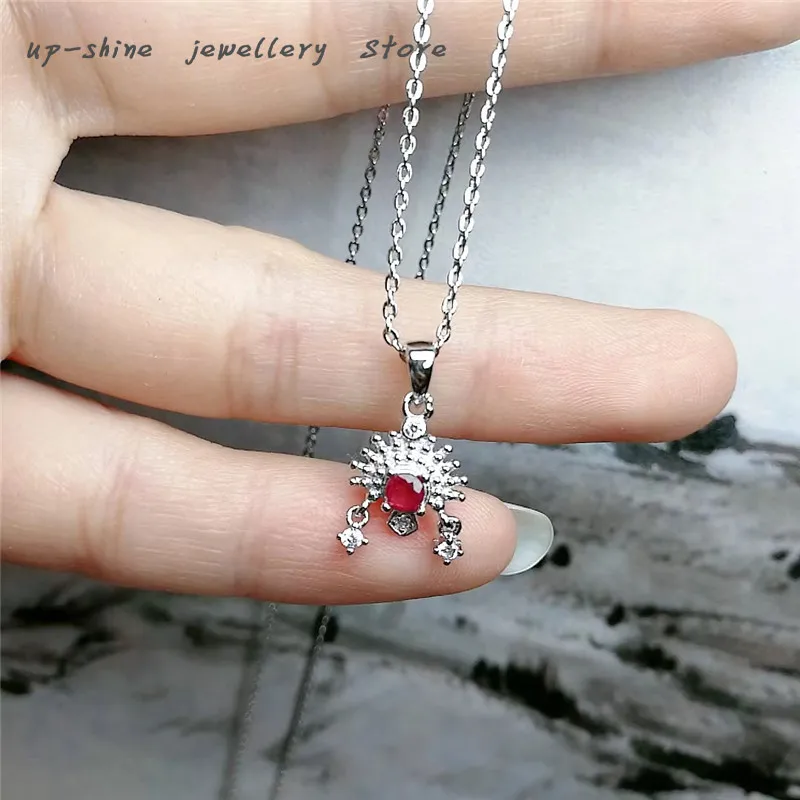 

New 925 Sterling Silver Natural Ruby For Women Pendant Fashion Jewelry Gifts