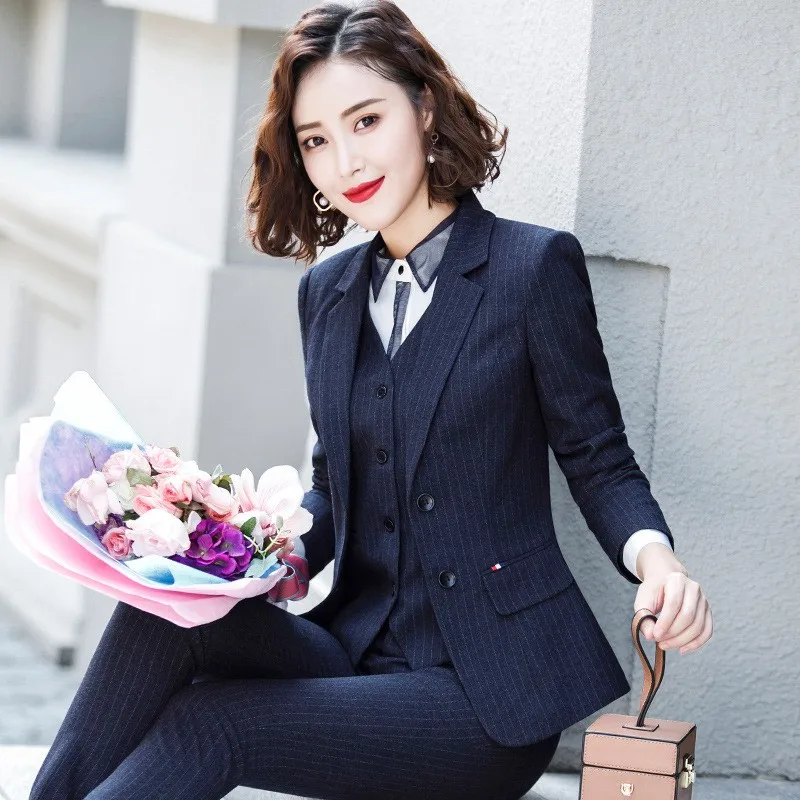 Korean Autumn Formal Ladies High Quality Blazer Women Business Suits with Sets Work Wear Office Uniform Pants Jacket Two Piece