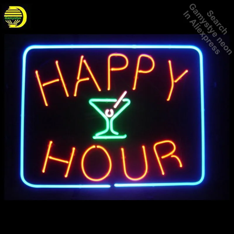 

Neon Signs for Happy Hour Neon Bulbs sign Real Glass Tube Decorate Wall neon light maker Signboard Room Decor Windows Lamps