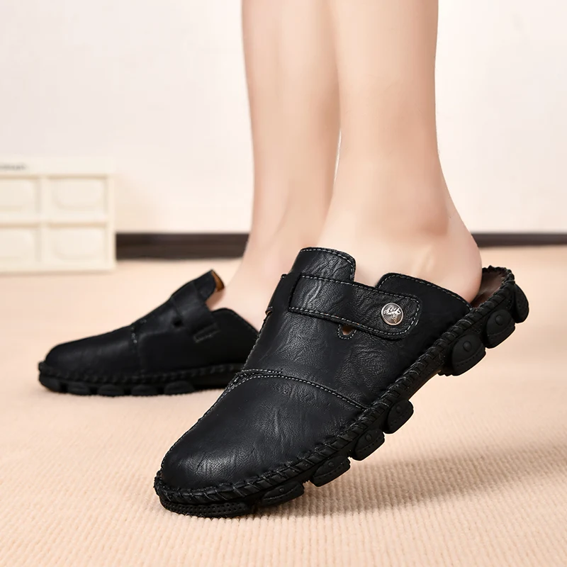 Summer Men Sandals Genuine Leather Mens Casual Shoes Outdoor Men Leather Sandals for Beach Shoes Roman mens