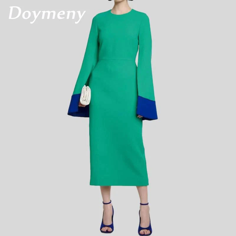 

Doymeny Elegant Muslim Party Dresses for Women Flare Sleeves Split Simple O-neck Formal Evening Party Gowns Musulman Djellaba