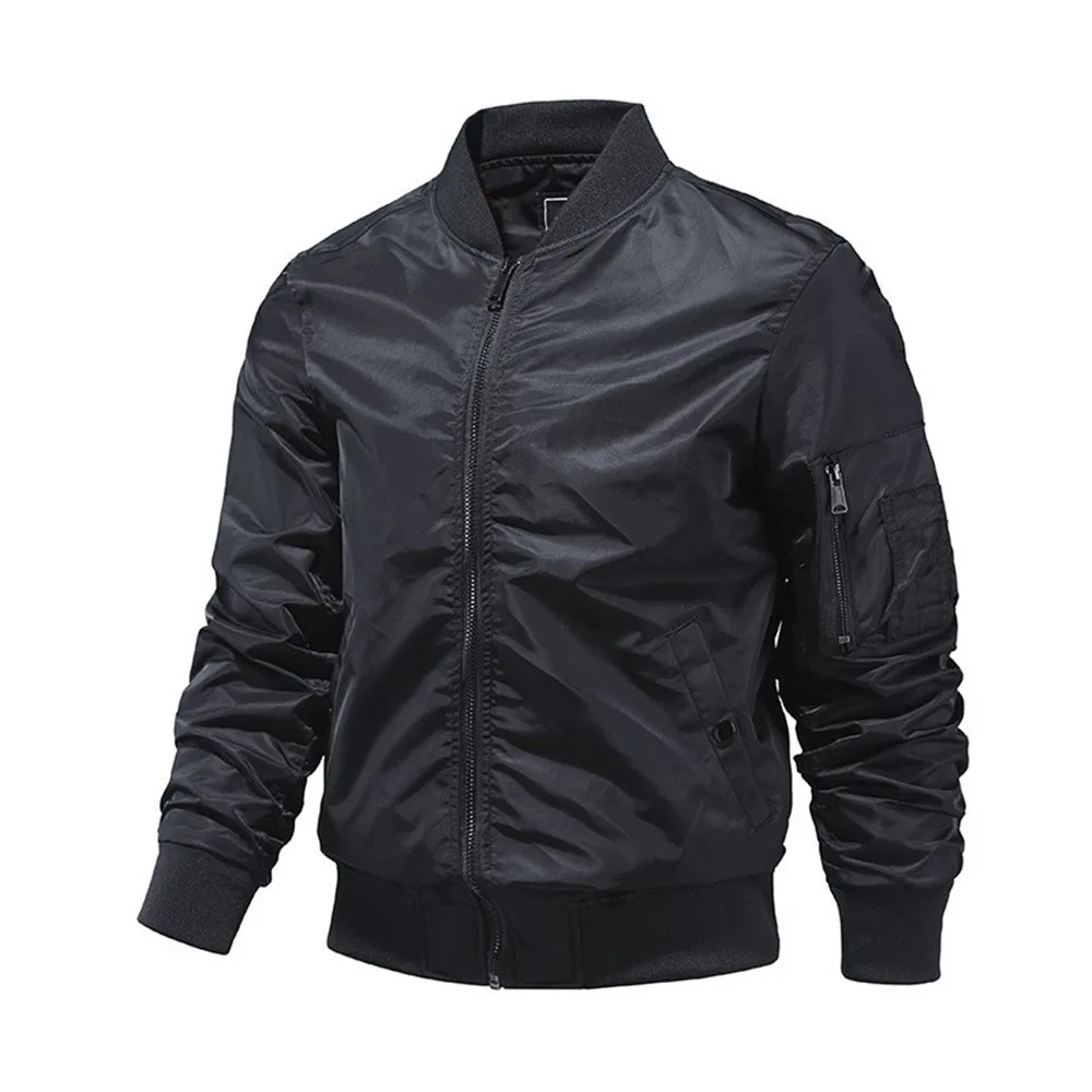 Jackets for Men, Monochromatic Bomber Jacket, Outerwear, Aviator Baseball Jackets, Outdoor Clothing, Spring and Autumn
