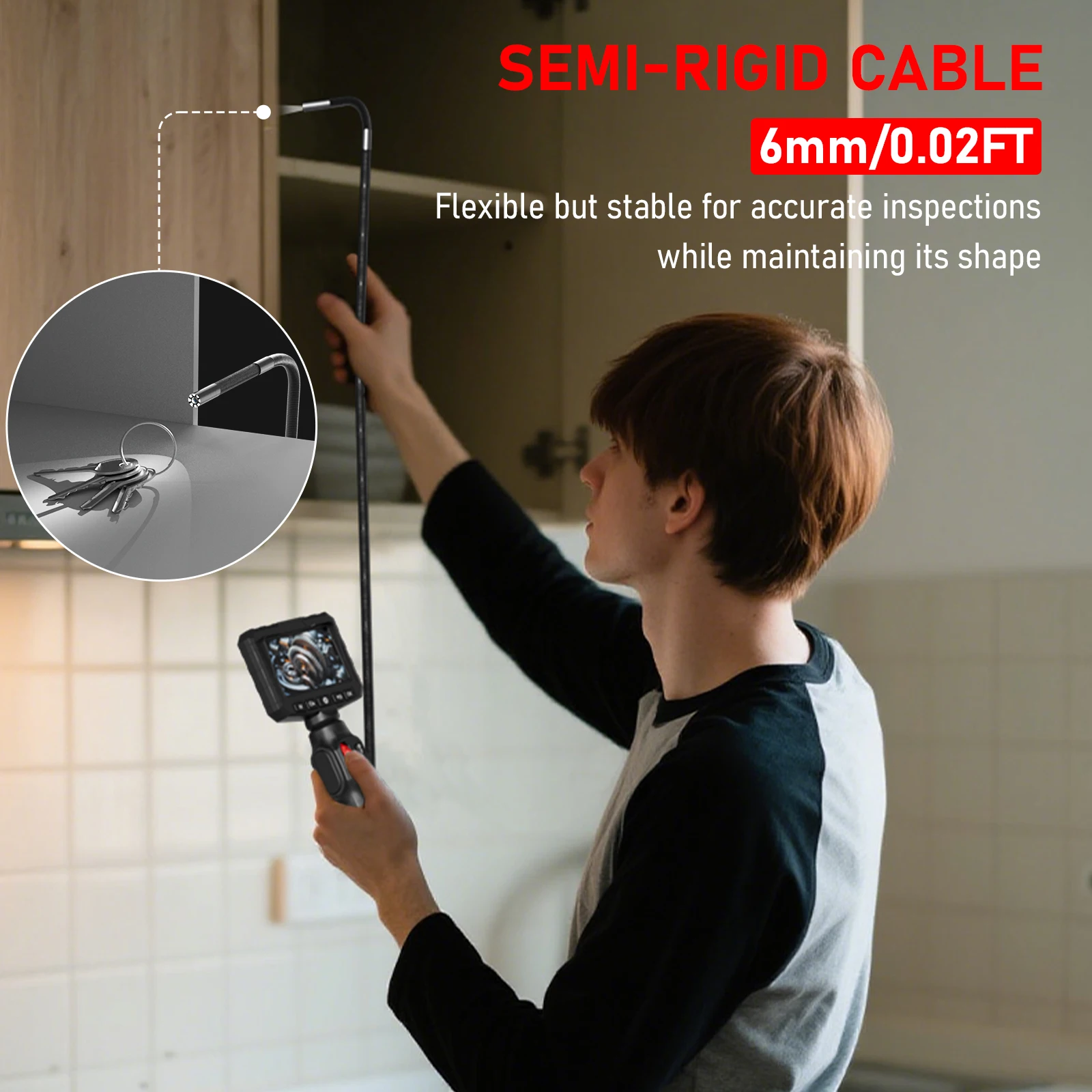 Endoscope Camera with Light 3.9 mm 4.3 Inch with 6 LED,IP67 Waterproof 2 m Semi-Rigid CableFor Automotive Repair Plumbing Inspec 3