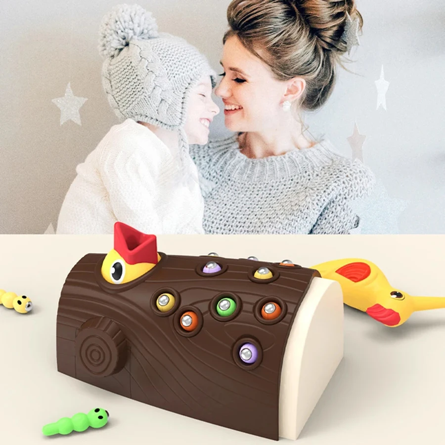 Children' s Toys Of Woodpecker Insect Catching Game Toy, Early Education Magnetic Fishing Toys for Children Kids Gifts 4
