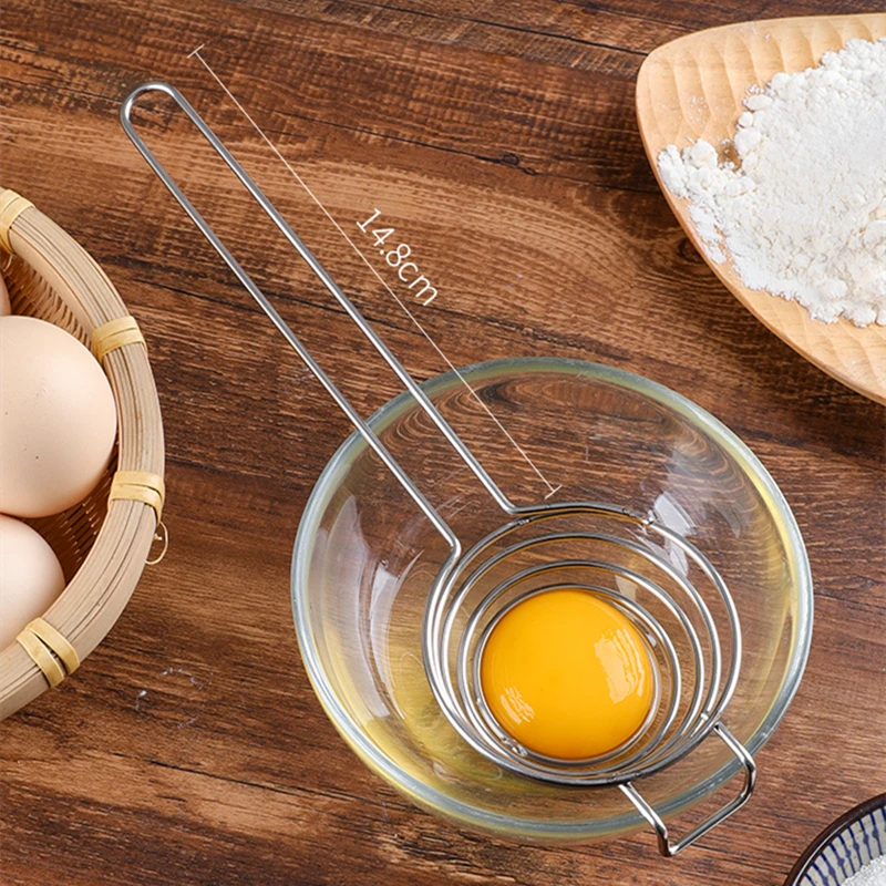 Spiral Stainless Steel Egg White Separator Egg Yolk Remover Divider Long Handle Spring type Tool Kitchen Baking Cooking Gadgets