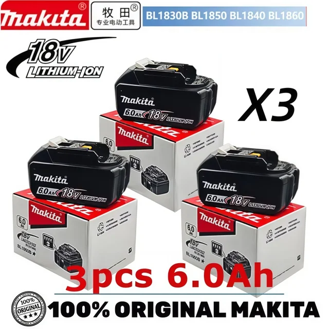 Batterie 100% originale Makita 18V 6,0Ah, pour outils électriques Makita BL1830, BL1830B, BL1840, BL1840B, BL1850 BL1860B 1