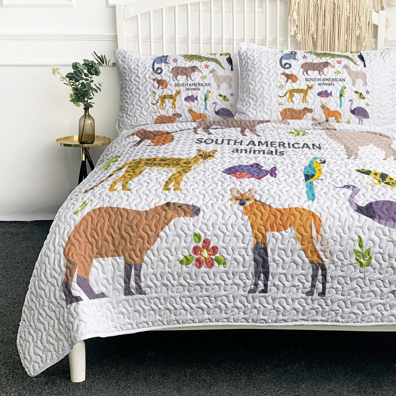 

BlessLiving 3D Kawaii Cartoon Animal Quilt Set Cute Fox Tiger Parrot Pattern 1Quilt and 2pilowcases 3PCS For Kid Bedroom Decor