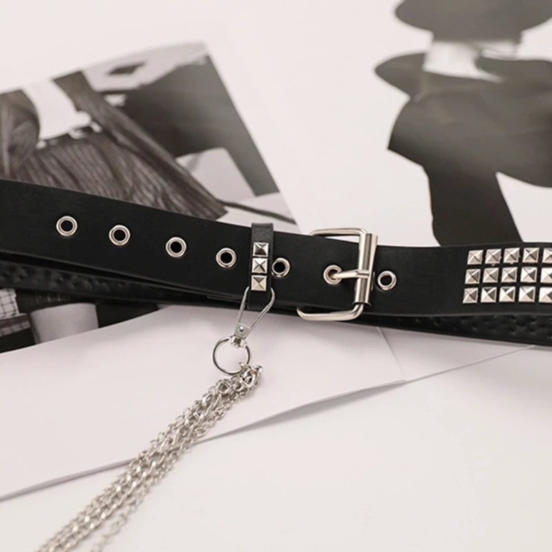 

Pin Buckle Waist Belt for Dress Belt with Alloy Rivet & Dangle Chain Wide Waist Belt Ladies Skirt Belt HXBA